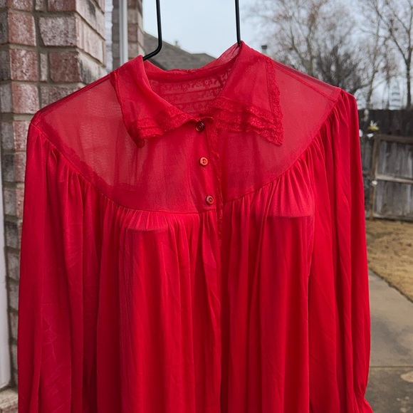 Vintage 1960s ruffled Nylon Lace L Silky Robe - Picture 1 of 10
